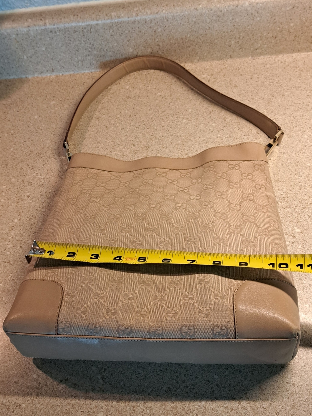 Gucci Beige Monogram Canvas Shoulder Bag with Gold Hardware - Picture 13 of 16